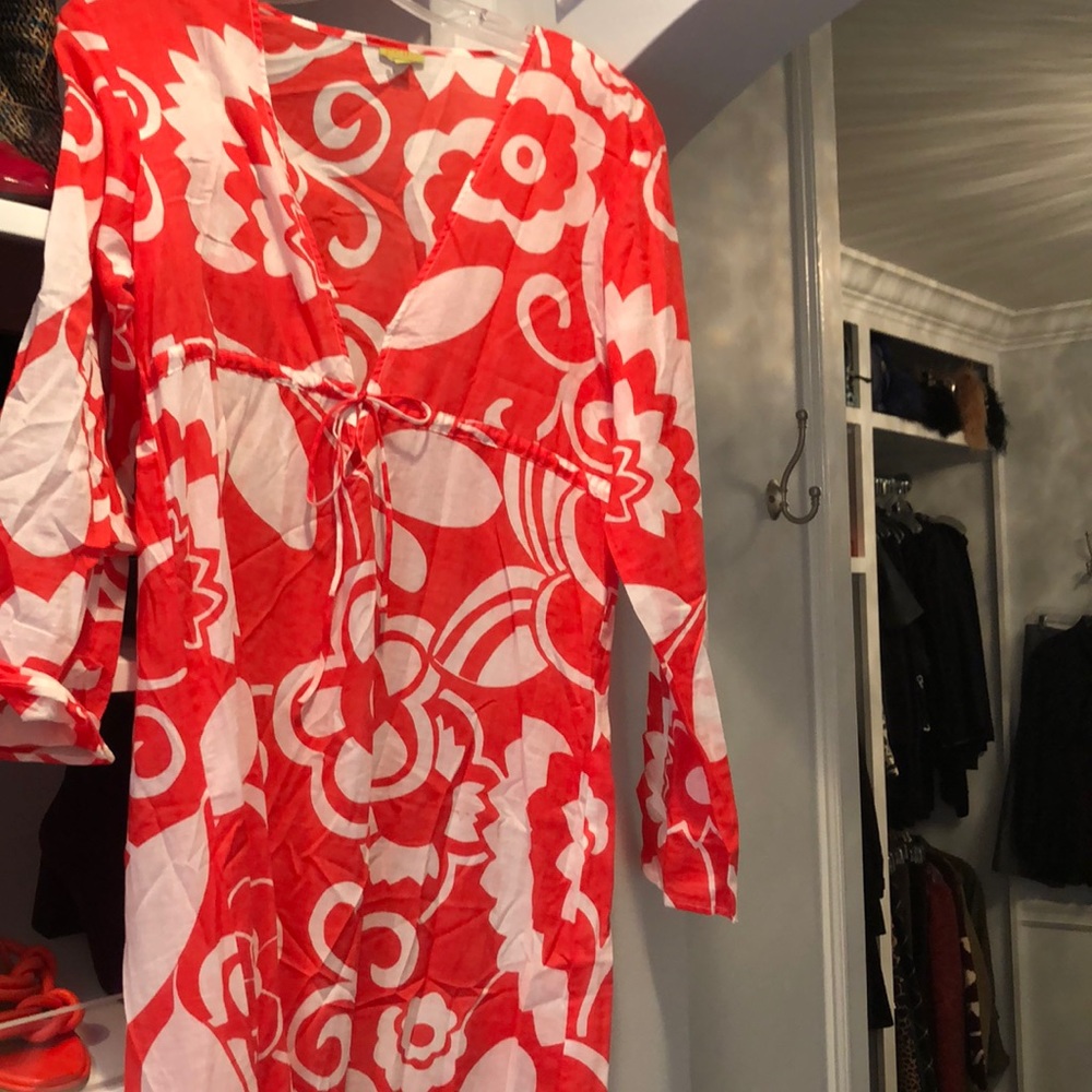 Echo orange and white maxi beach cover-up